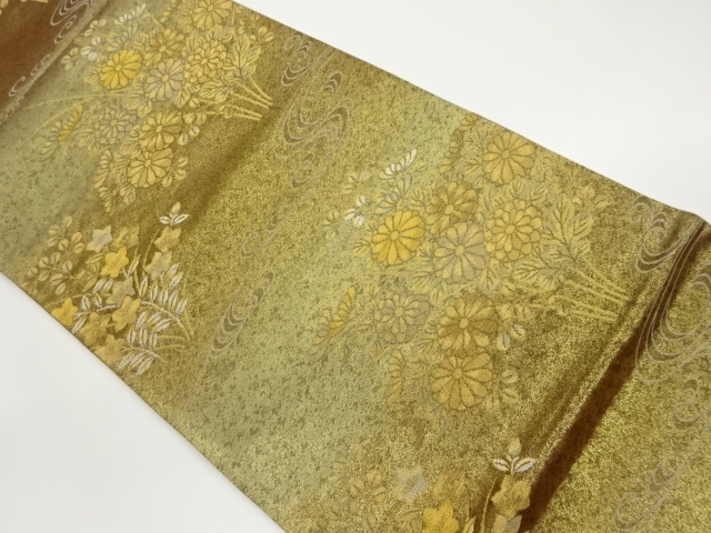 JAPANESE KIMONO / VINTAGE FUKURO OBI / SILK / WOVEN AUTUMN FLOWERS